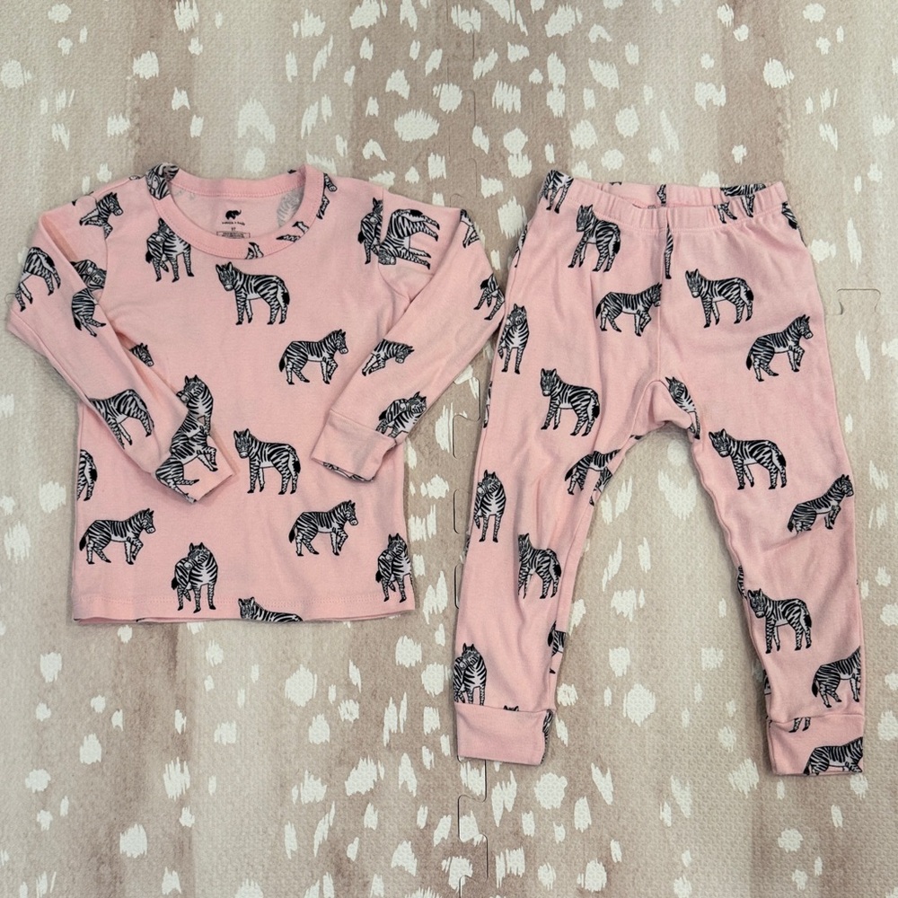 Monica + Andy Girls Organic Cotton Zebra Pajama Set 3T Pink 2-Piece Sleepwear